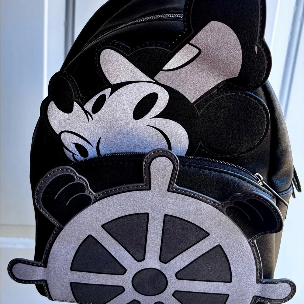 Loungefly Disney Steamboat Willie Mickey Mouse Monochrome Vintage Mini Backpack